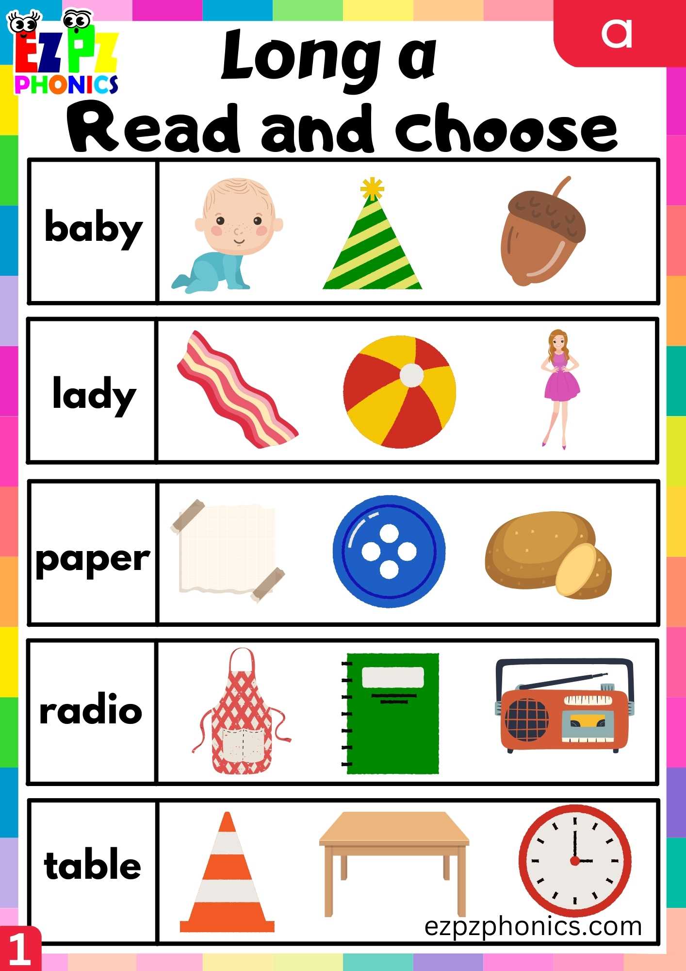 Group1 A Words Read And Choose Long A Phonics Worksheet